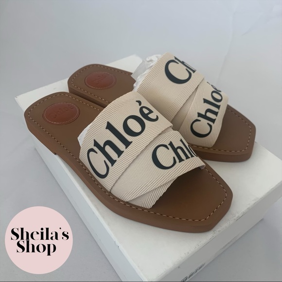 Chloe Shoes - NIB Chloe Woody Flat Slides Sandals Canvas White